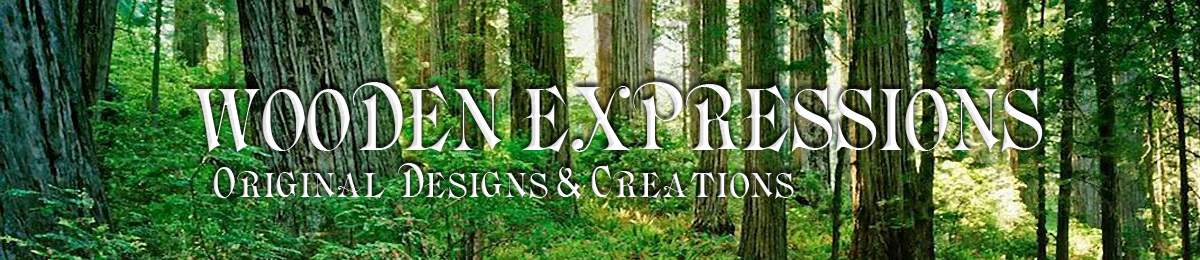 Redwood forest with the Wooden Expressions banner lettering